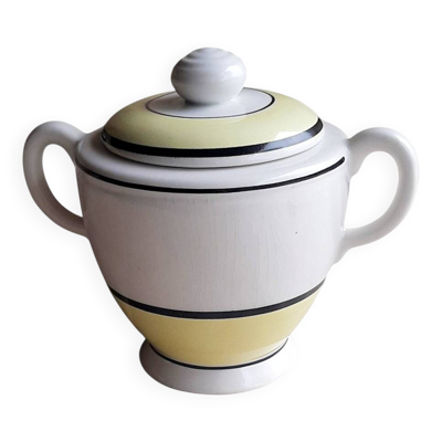 Sucrier vintage en faïence de Lunéville Keller et Guérin jaune et noir