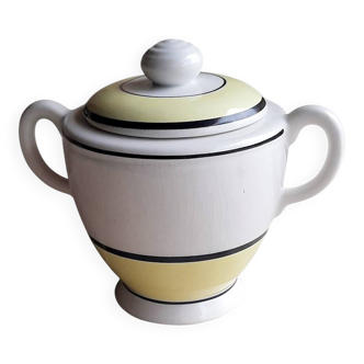 Vintage sugar bowl in Lunéville faience by Keller and Guérin, yellow and black.