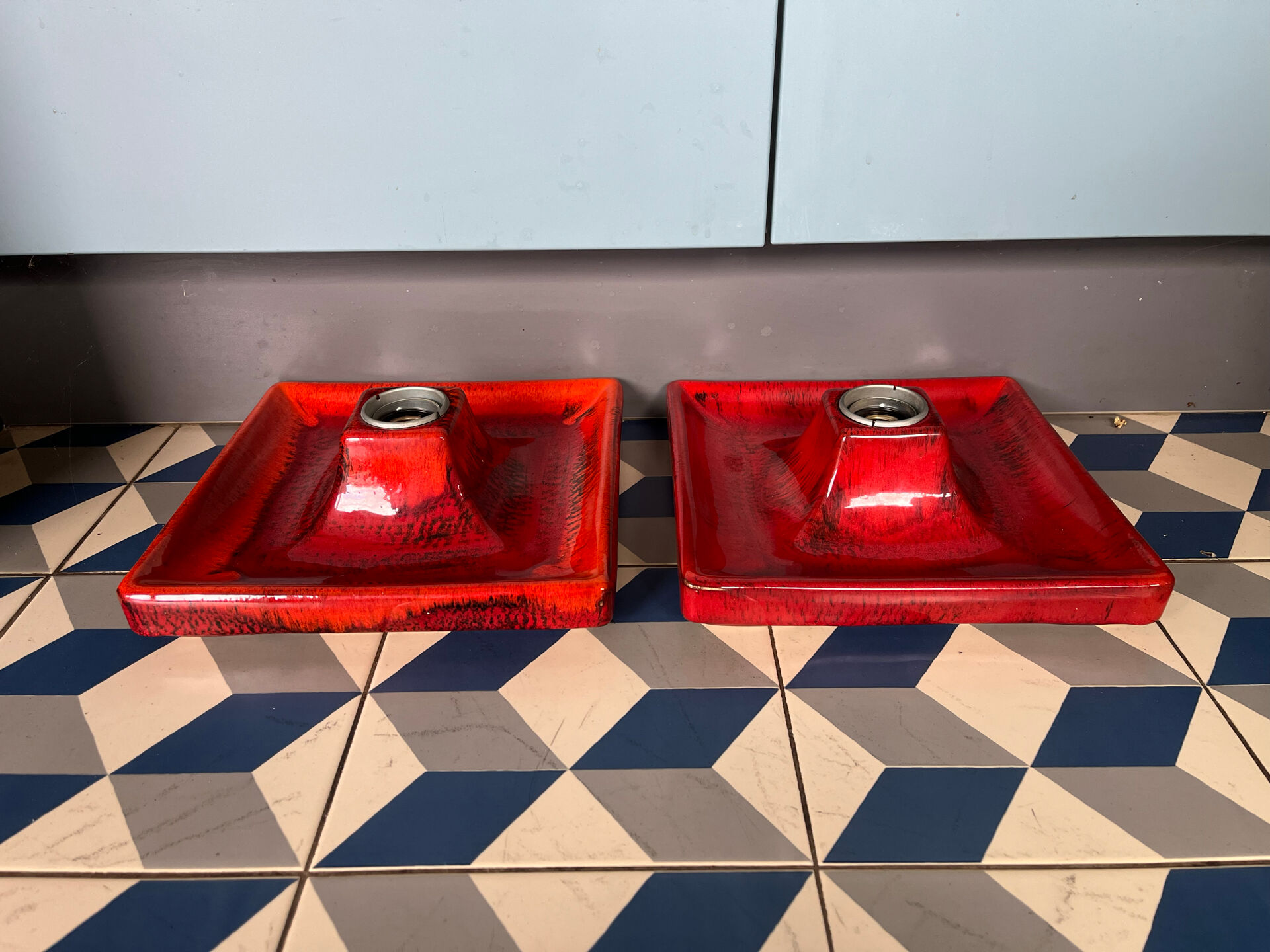 Pair of Hustadt Leuchten ceramic wall lights