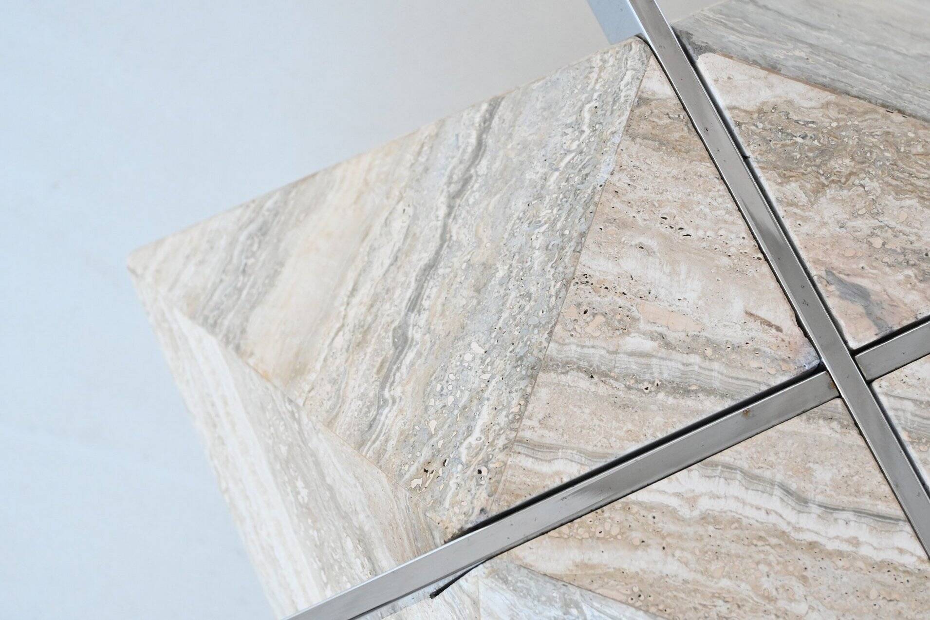 Diamond shaped coffee table in white travertine Italy 1960