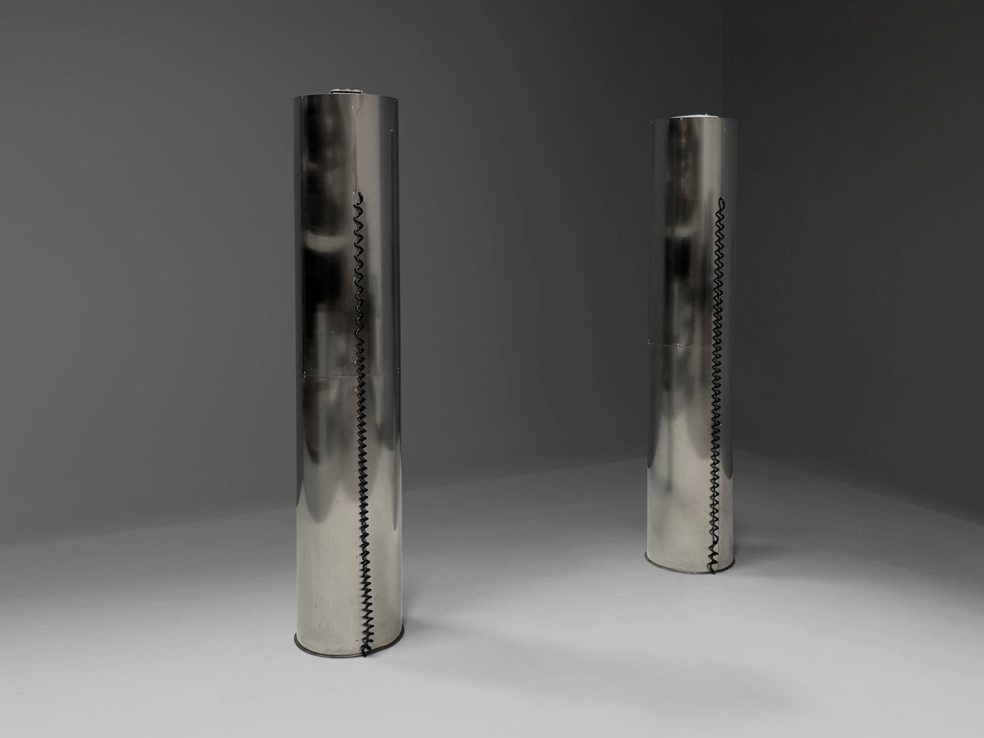 Monumental large stainless steel floor lamps by Targetti – Italy, 1970s