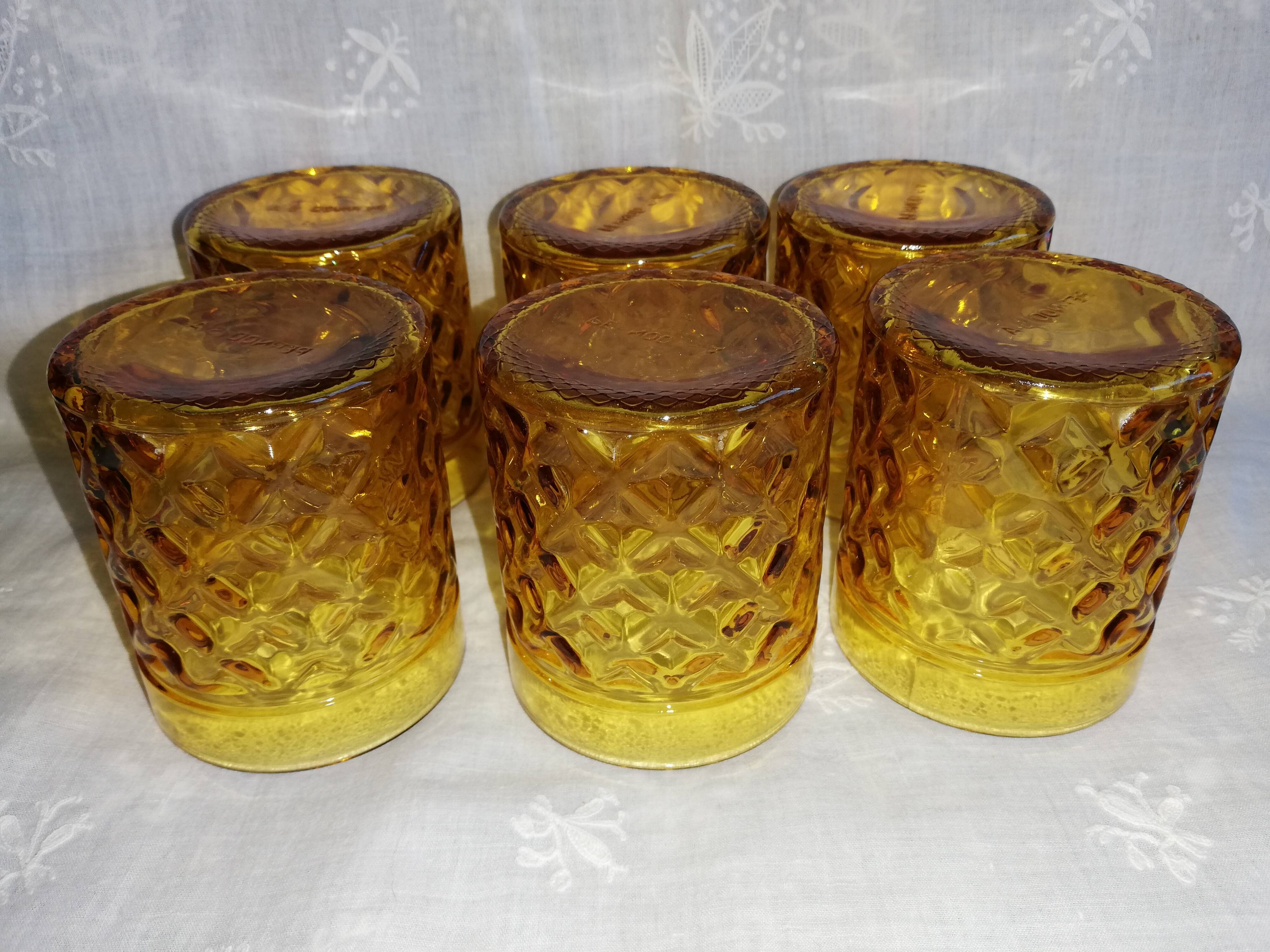 Set of 6 old Pernod amber glasses