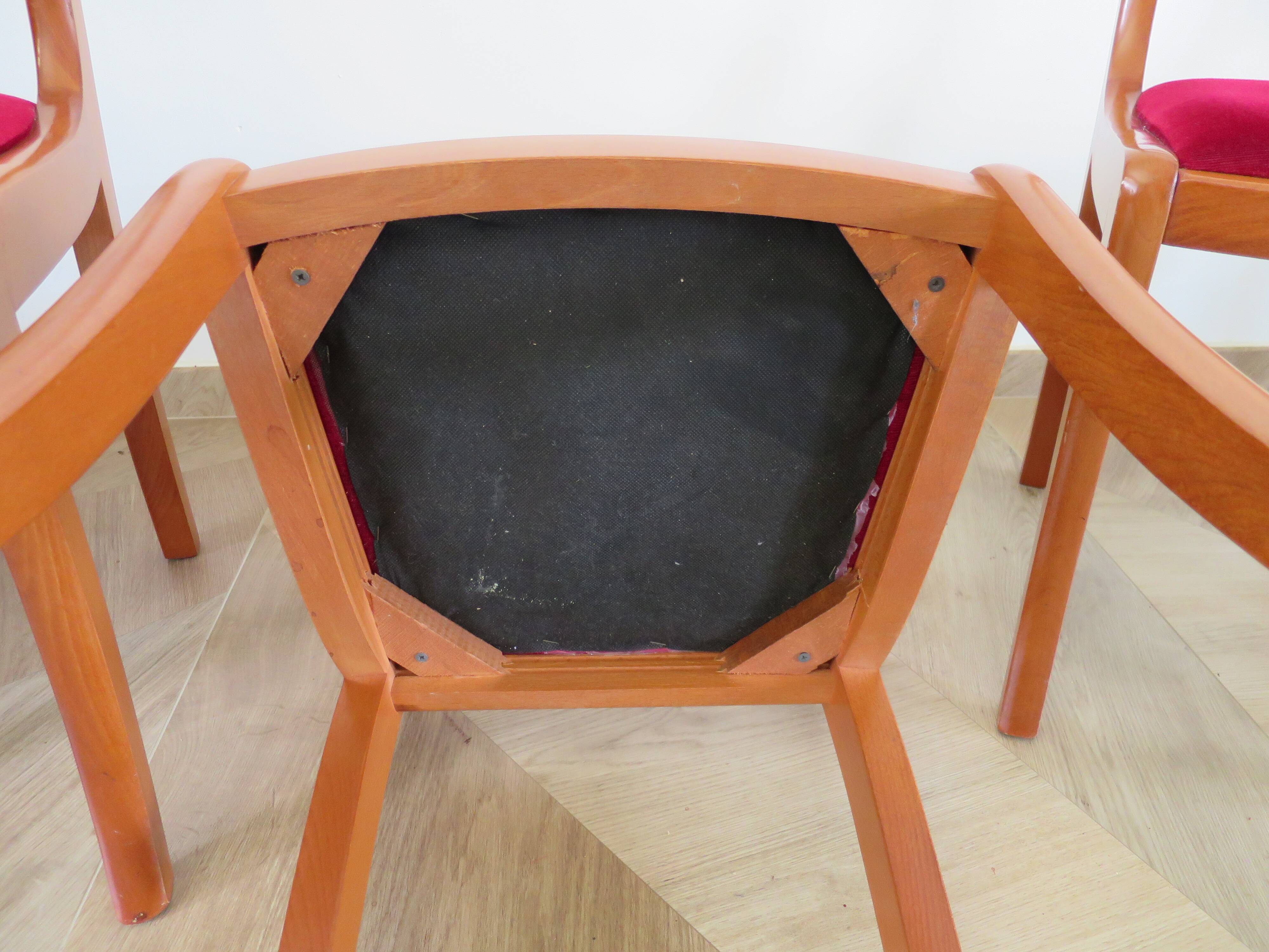 Solid cherry wood chairs and red velvet seat - Set of 4 - Louis Philippe style