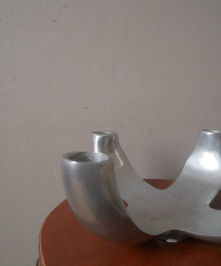 candle holder candlestick candelabra in aluminum silver metal Scandinavian decorative object