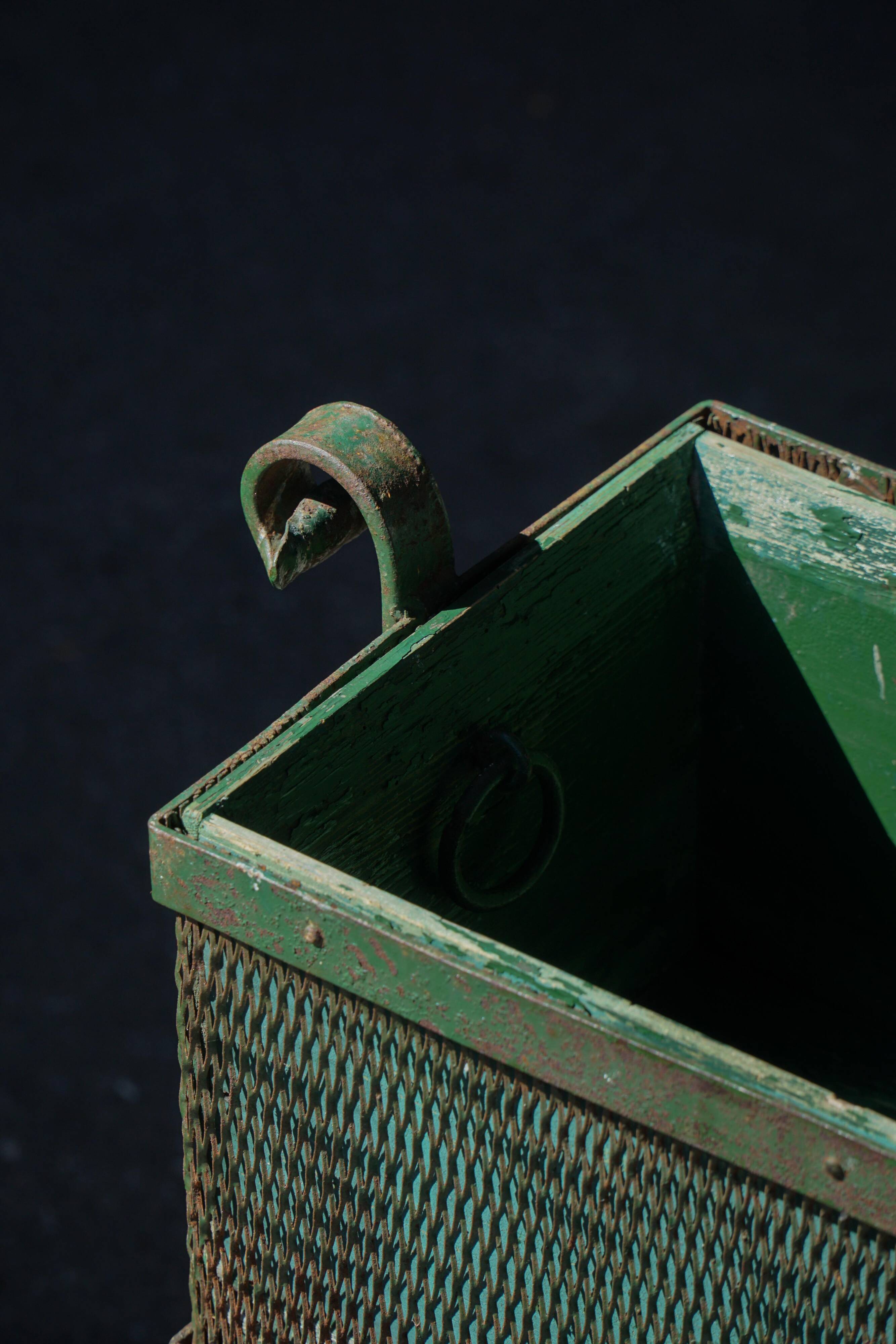 Vintage Art Nouveau Decorative Art, Green Metal Planter, 1920s