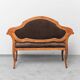 Vintage bench in brown velvet and carved wood, 1950s modernism