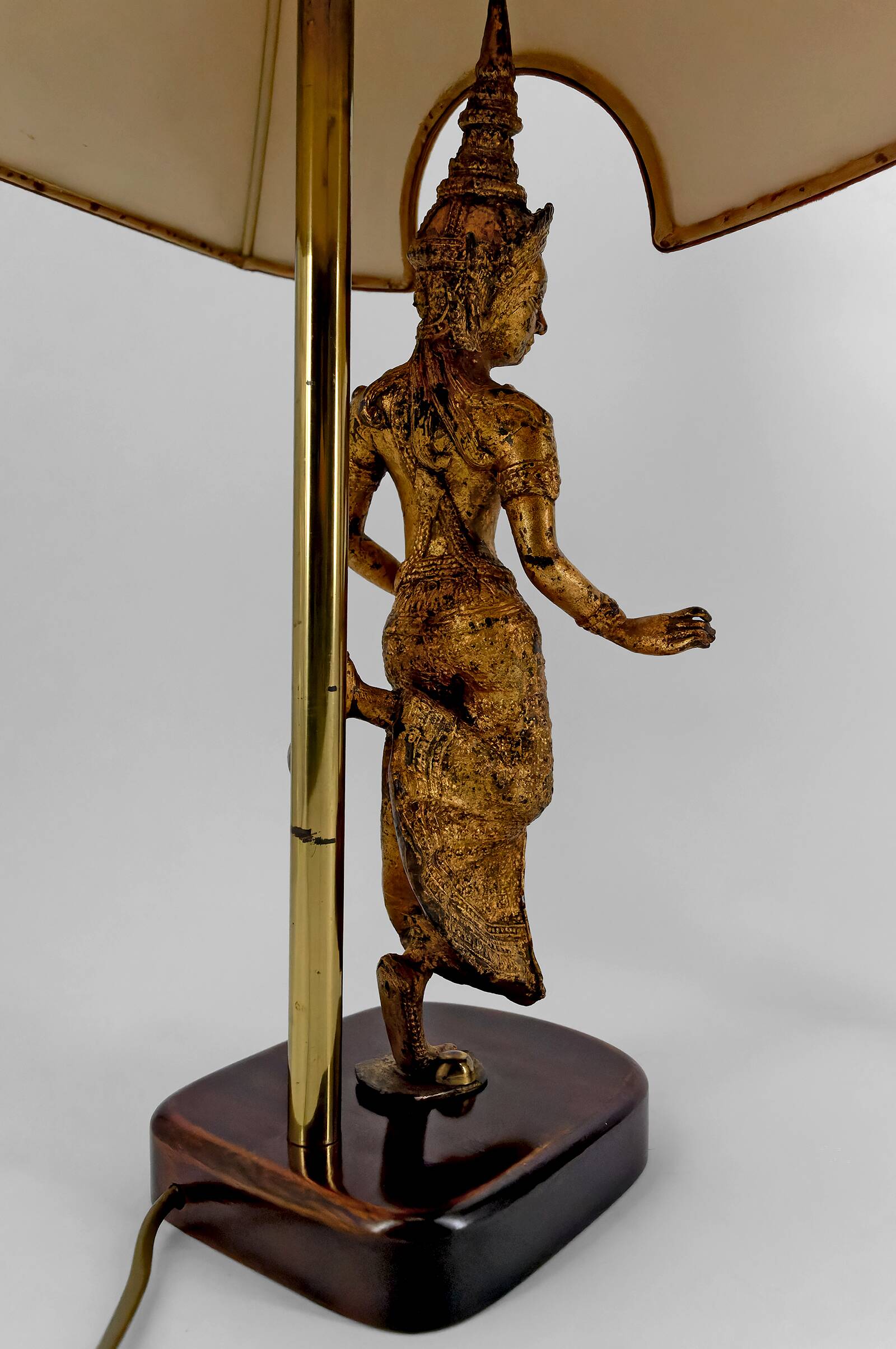 Pair of Sculptural Lamps in Gilt Bronze, Thai Dancers, 20th Century