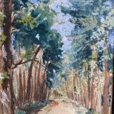 Watercolor on paper forest alley by Auger 1934 wooden frame