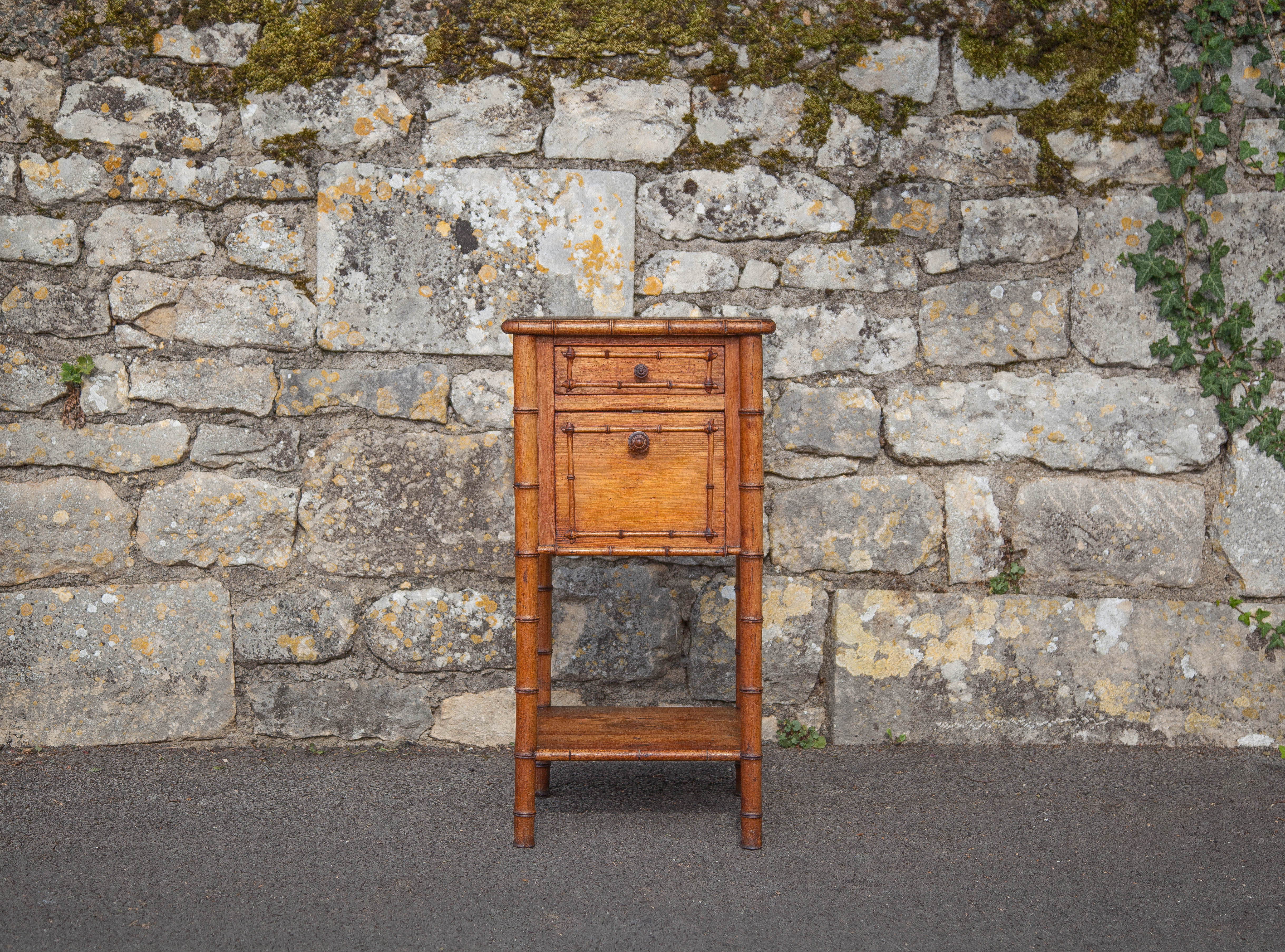 Bedside table wood imitation bamboo, bedside table, side table, interior decoration