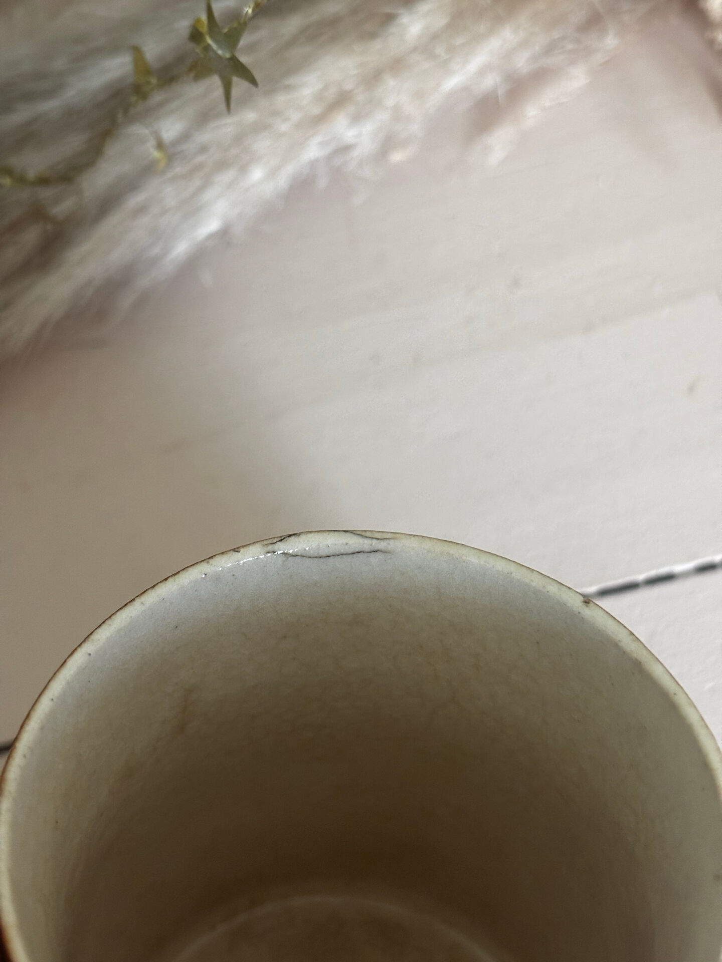 Vintage 70s old ceramic mug with a brown cubic graphic pattern.
