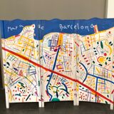 Painted wooden screen with the map of Barcelona 210 W x 170 H