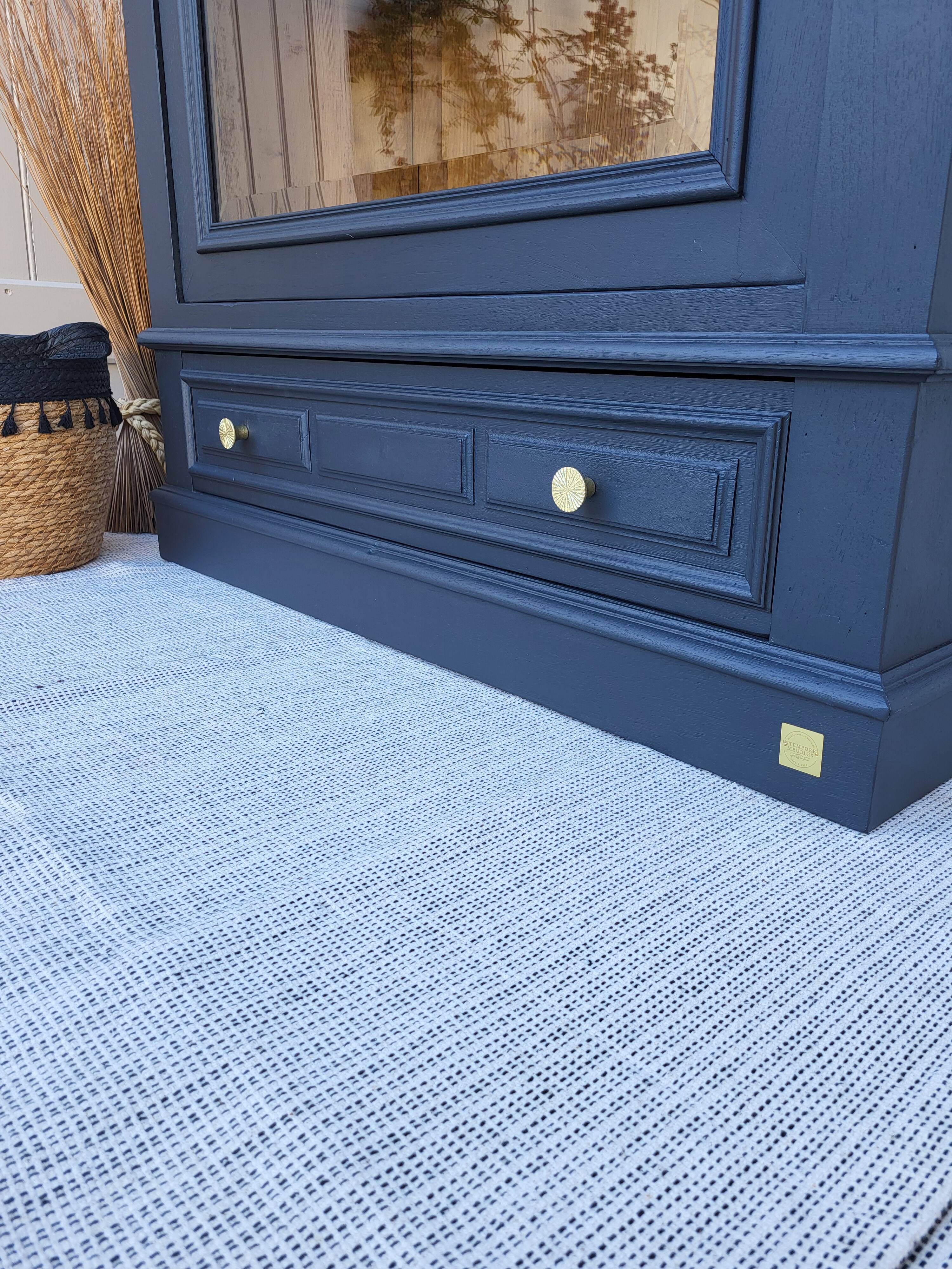 Black and raw wood dresser