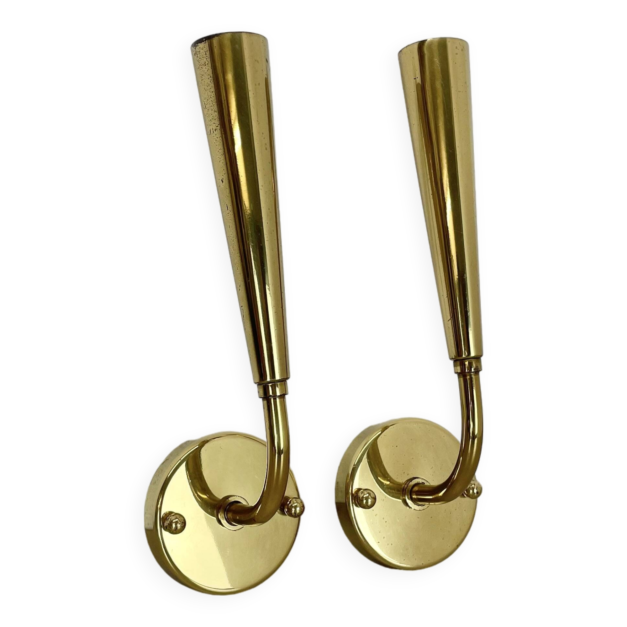 set of 2 Brass "TORCH" Stilnovo Style Theatre Wall Light Sconces, Italy, 1970s