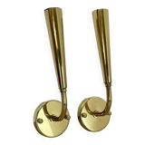 set of 2 Brass "TORCH" Stilnovo Style Theatre Wall Light Sconces, Italy, 1970s