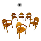 Set of 6 solid pine chairs in Scandinavian design by Reiner Daumiller vintage
