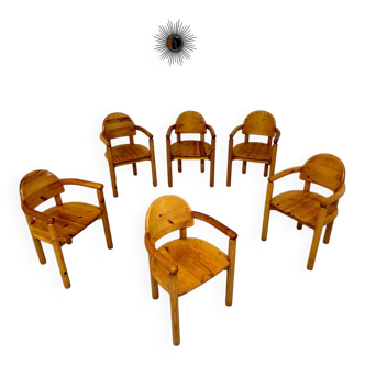 Set of 6 solid pine chairs in Scandinavian design by Reiner Daumiller vintage