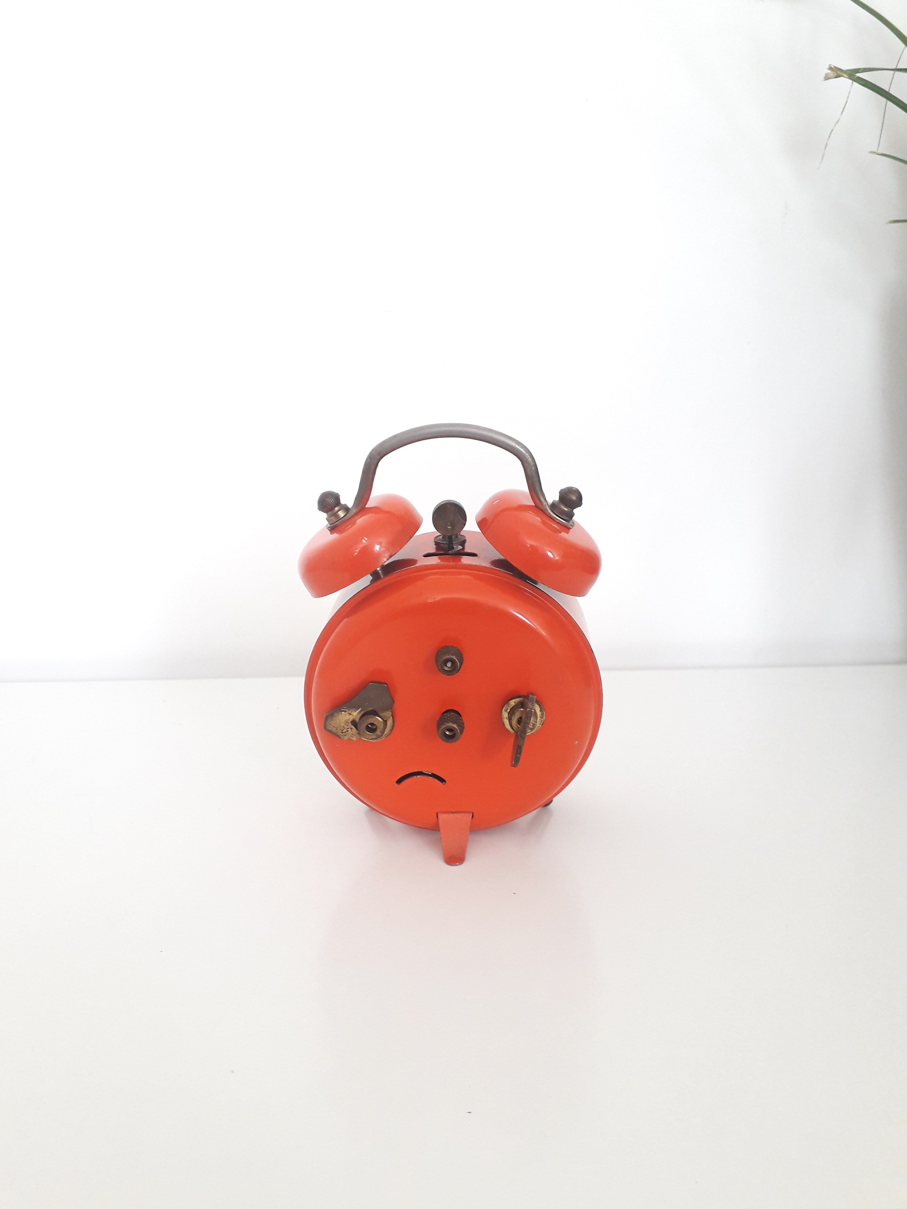 Old mechanical alarm clock JAZ CLIBIC - Orange lacquered metal - 1970