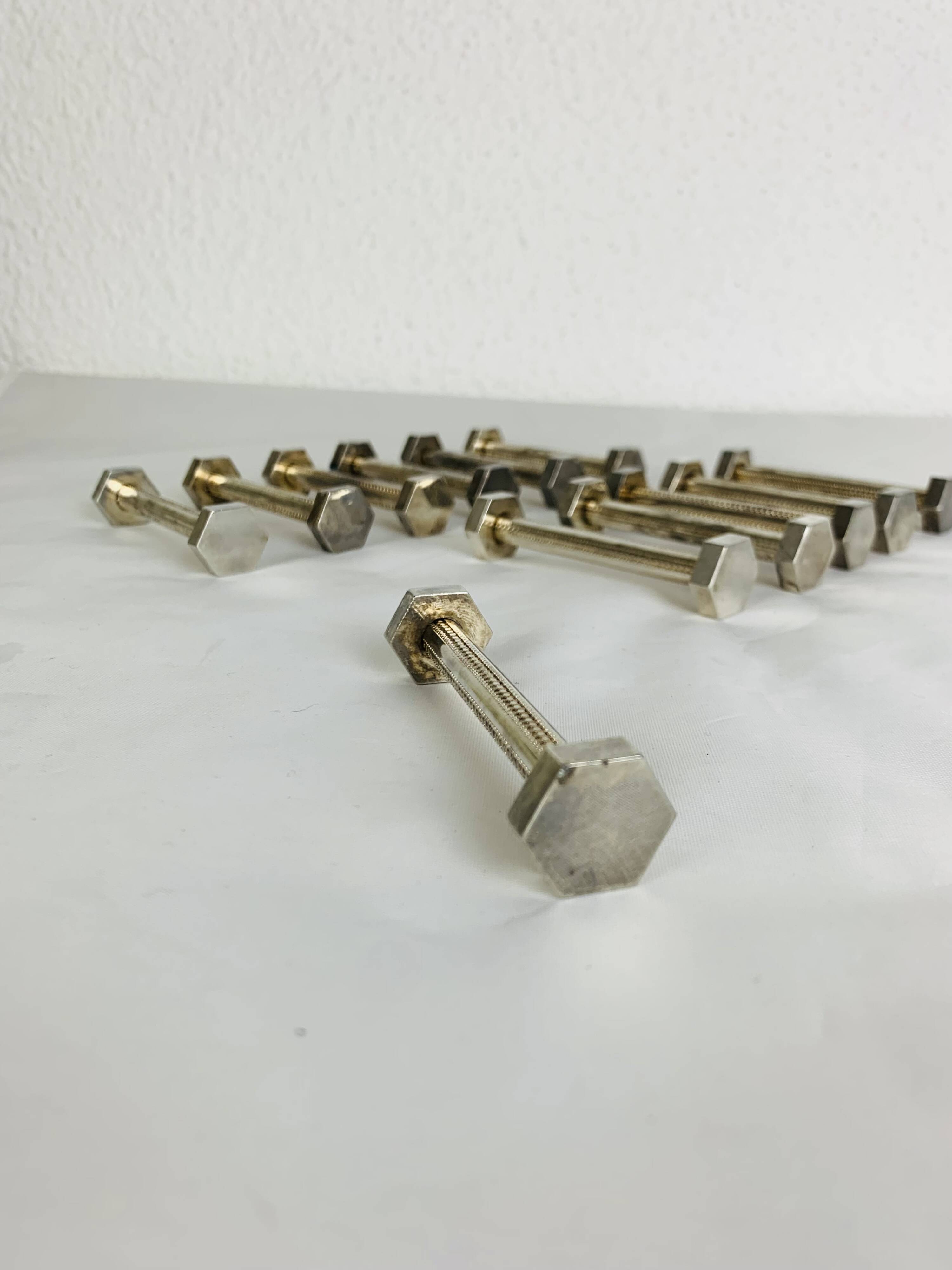 12 art deco silver metal knife holders