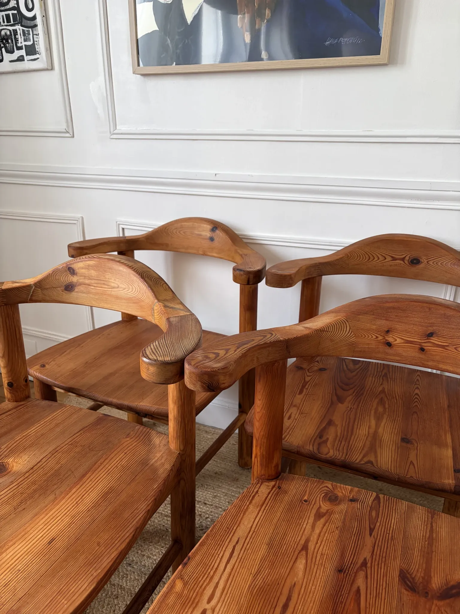 4 pine armchairs from the 1970s