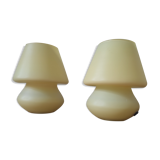 Pair of mushroom glass bedside lamps