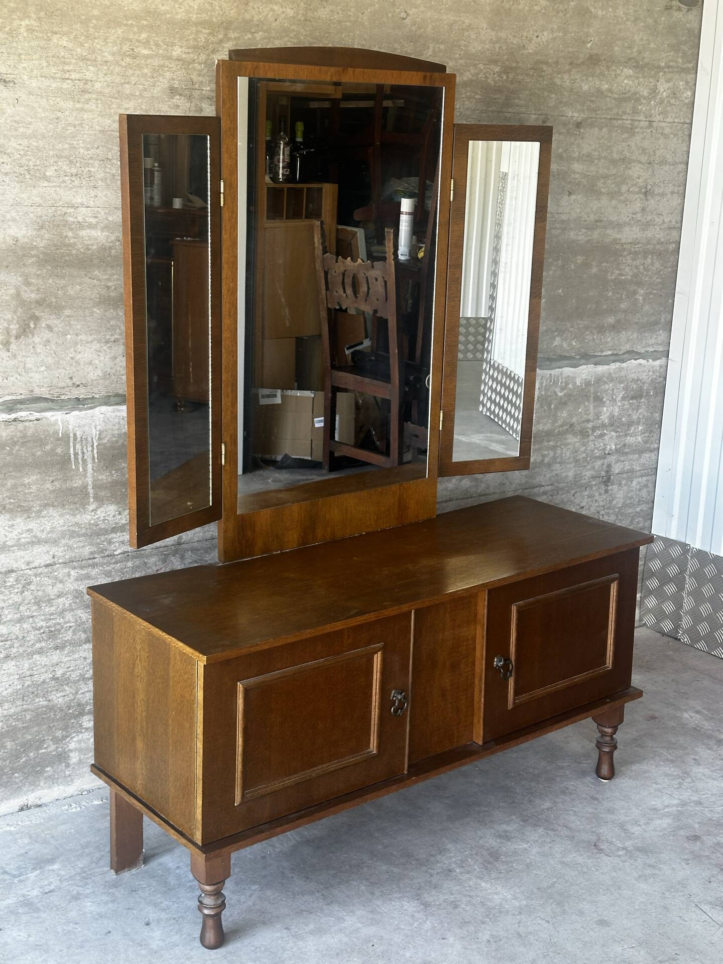 Coiffeuse vintage à miroir triptyque, années 1950
