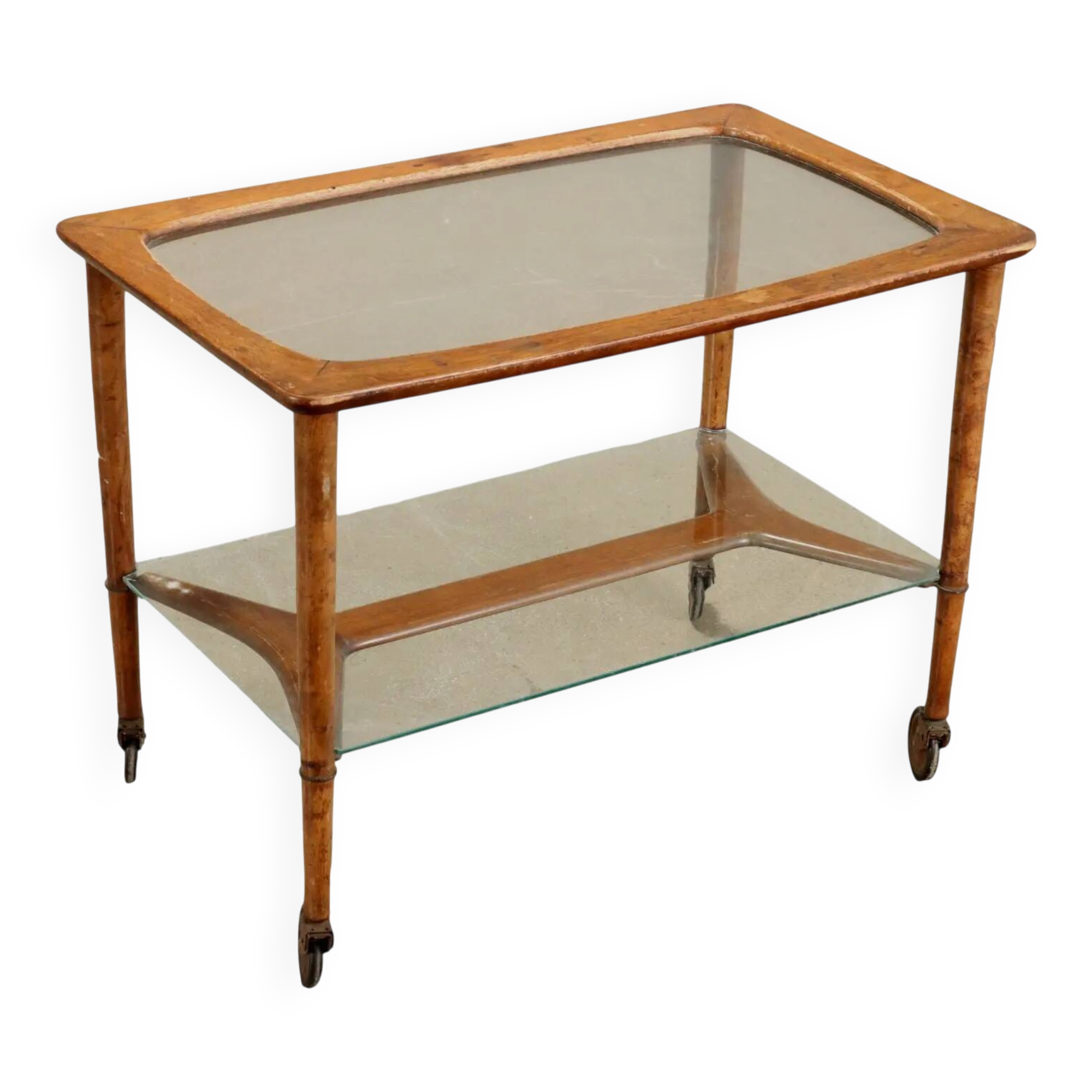 Desserte de cuisine vintage des années 1950 en hêtre et verre, Italie