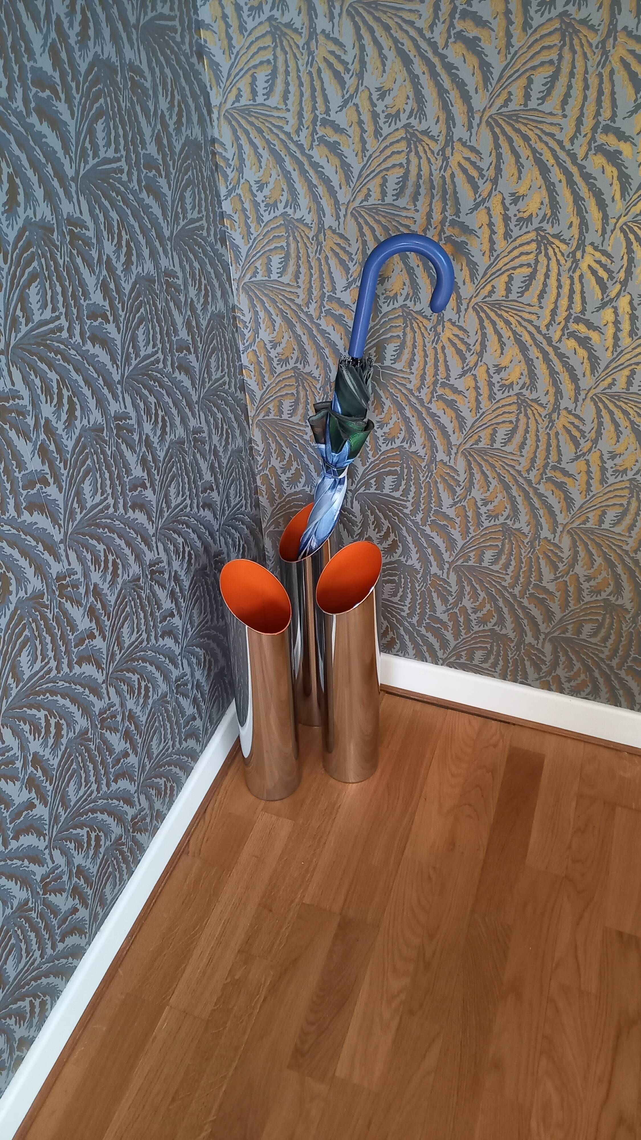 Vintage 70s Cylindrical Chrome Umbrella Stand