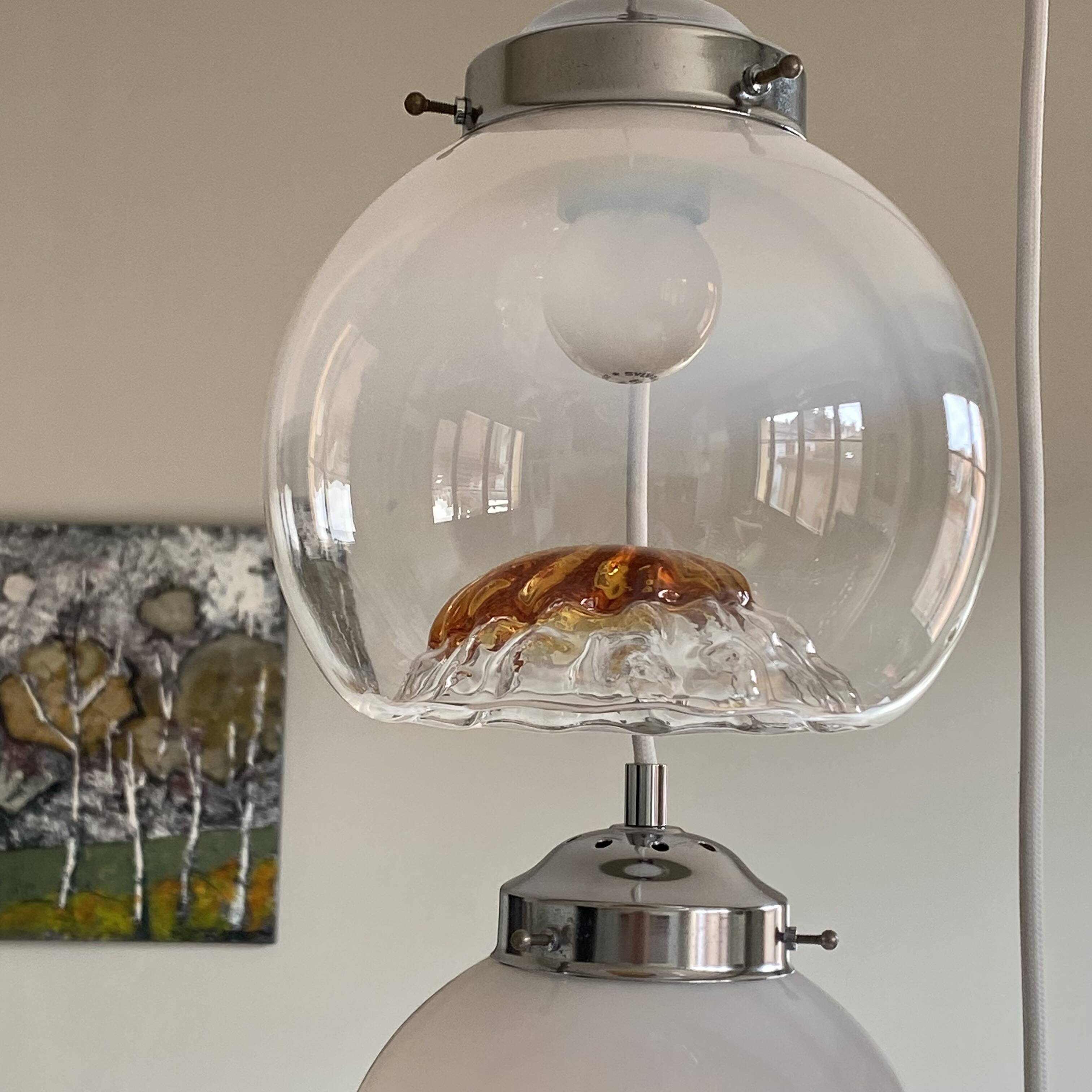 Lustre suspension cascade 3 glass globes Murano Mazzega