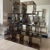 Set of 12 smoked plexi lockers and chrome insert by Michel DUMAS, 1970s