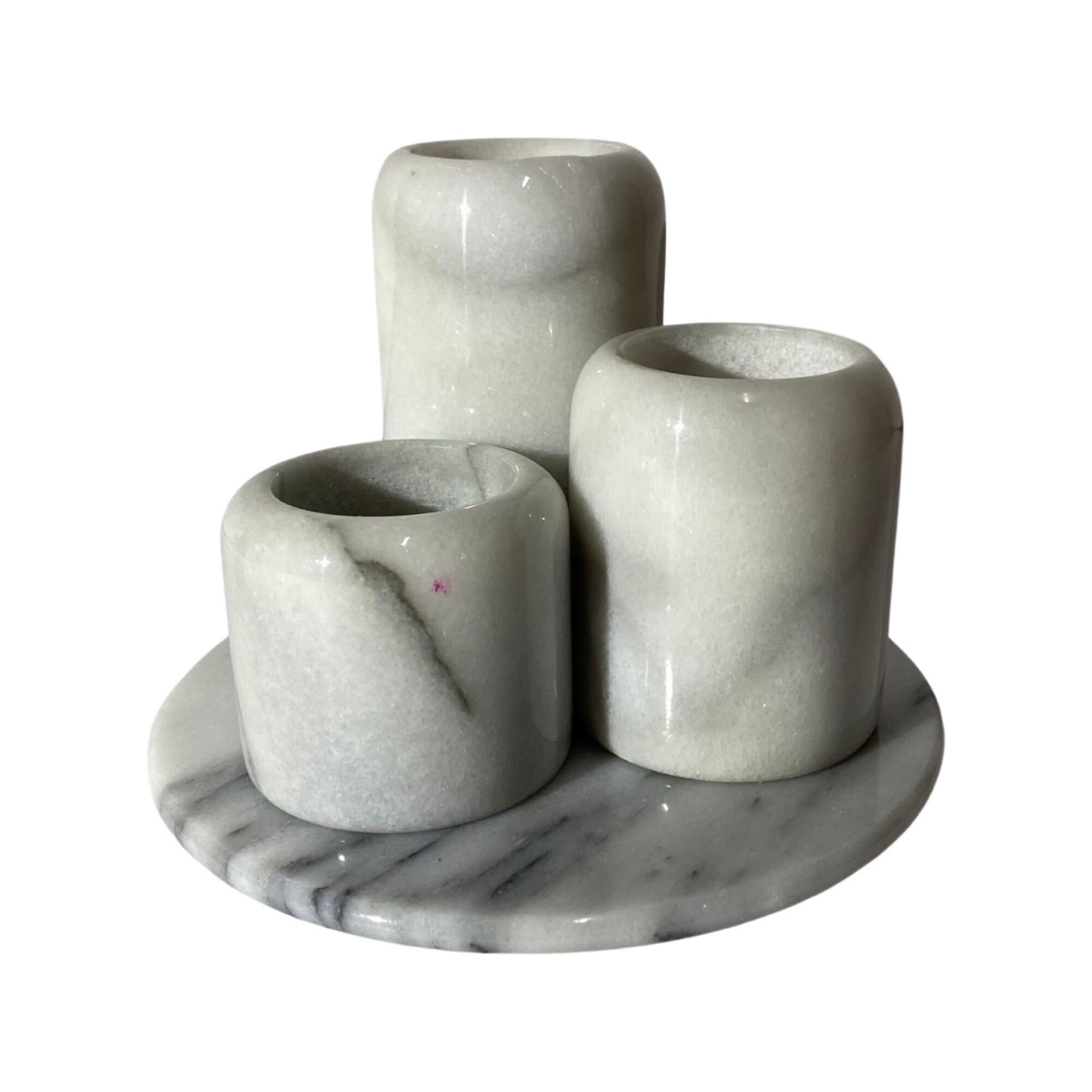 Set of 4 Retro Marble Candleholders | 3 Candleholders & 1 Marble Tray | Vintage Marble Decoration