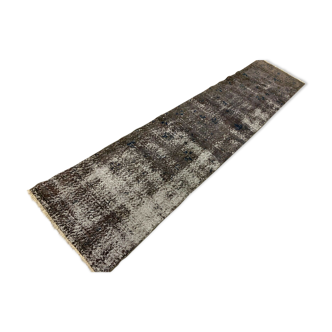 Distressed Turkish Narrow Runner 310x69 cm wool Vintage rug, Overdyed Grey