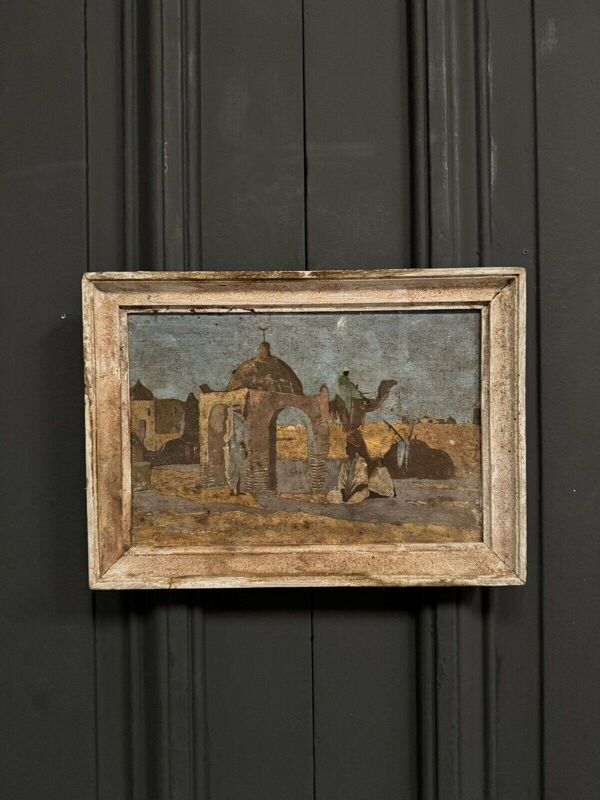 Huile sur panneau début XXe paysage oriental Bédouins