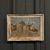 Oil on panel early 20th century oriental landscape Bedouins