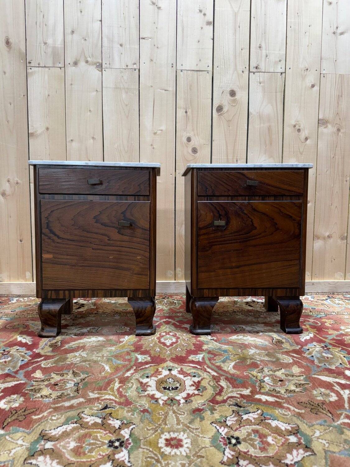 Art Deco bedside tables – Rosewood, Carrara marble & Brass – Year