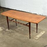 Table basse vintage en teck et rotin