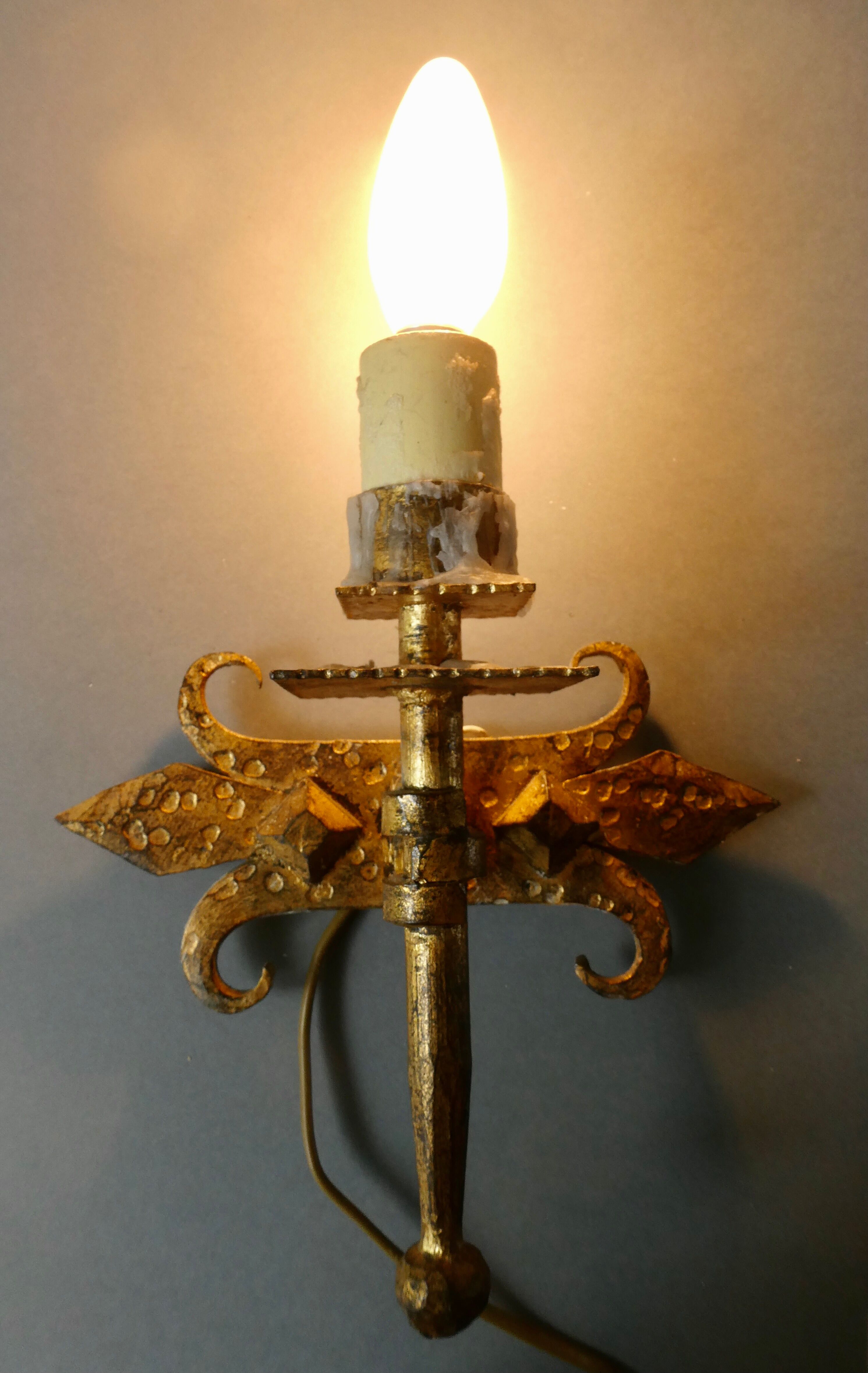Pair of gold metal wall lamps Ferro Arte, 60s-70s