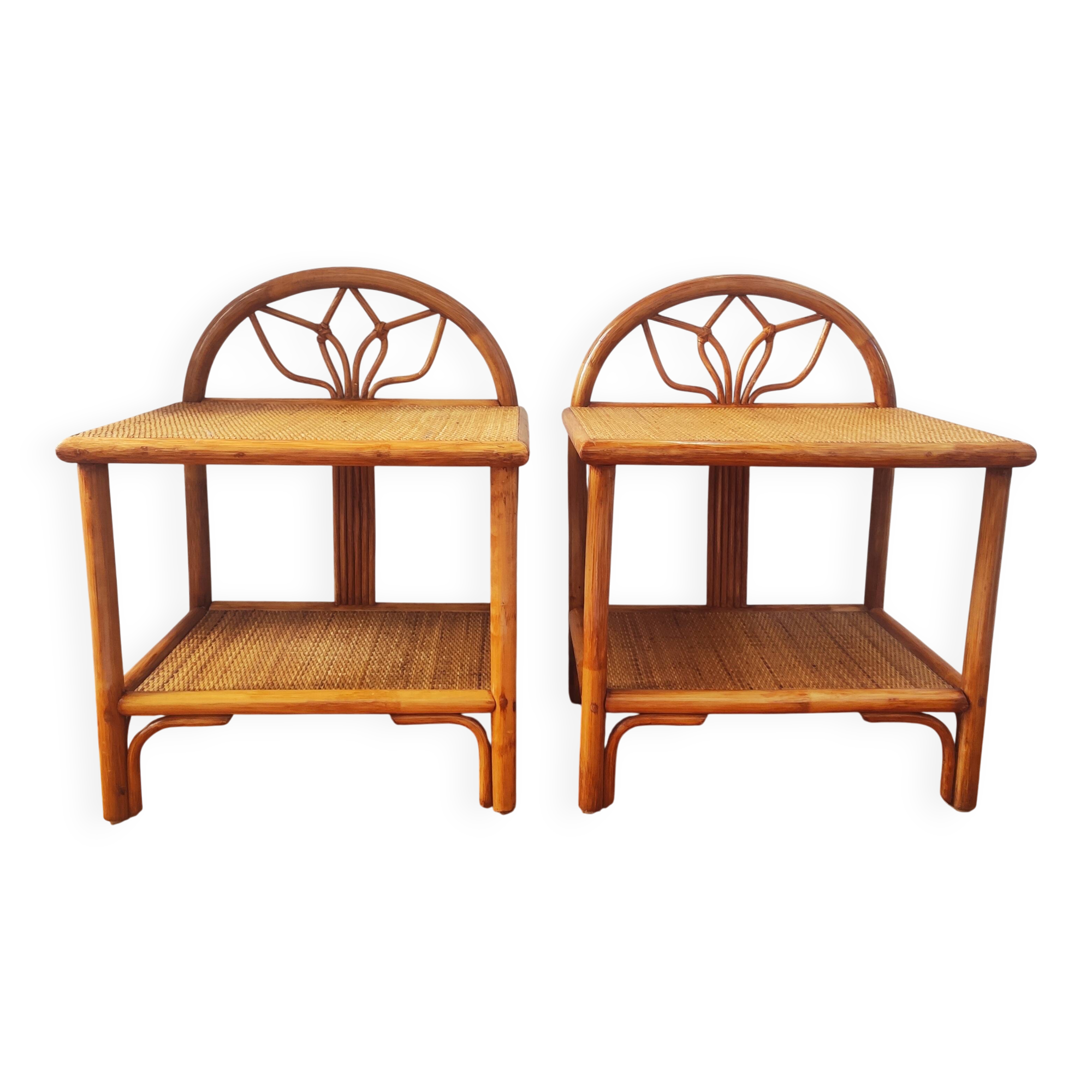 Pair of vintage rattan bedside tables - side tables