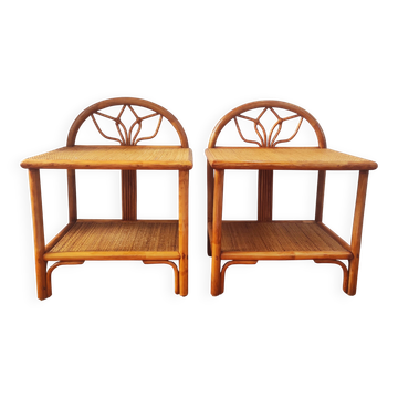 Pair of vintage rattan bedside tables - side tables