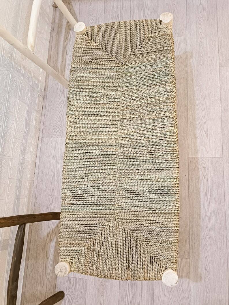 Bench in solid wood and natural wickerwork