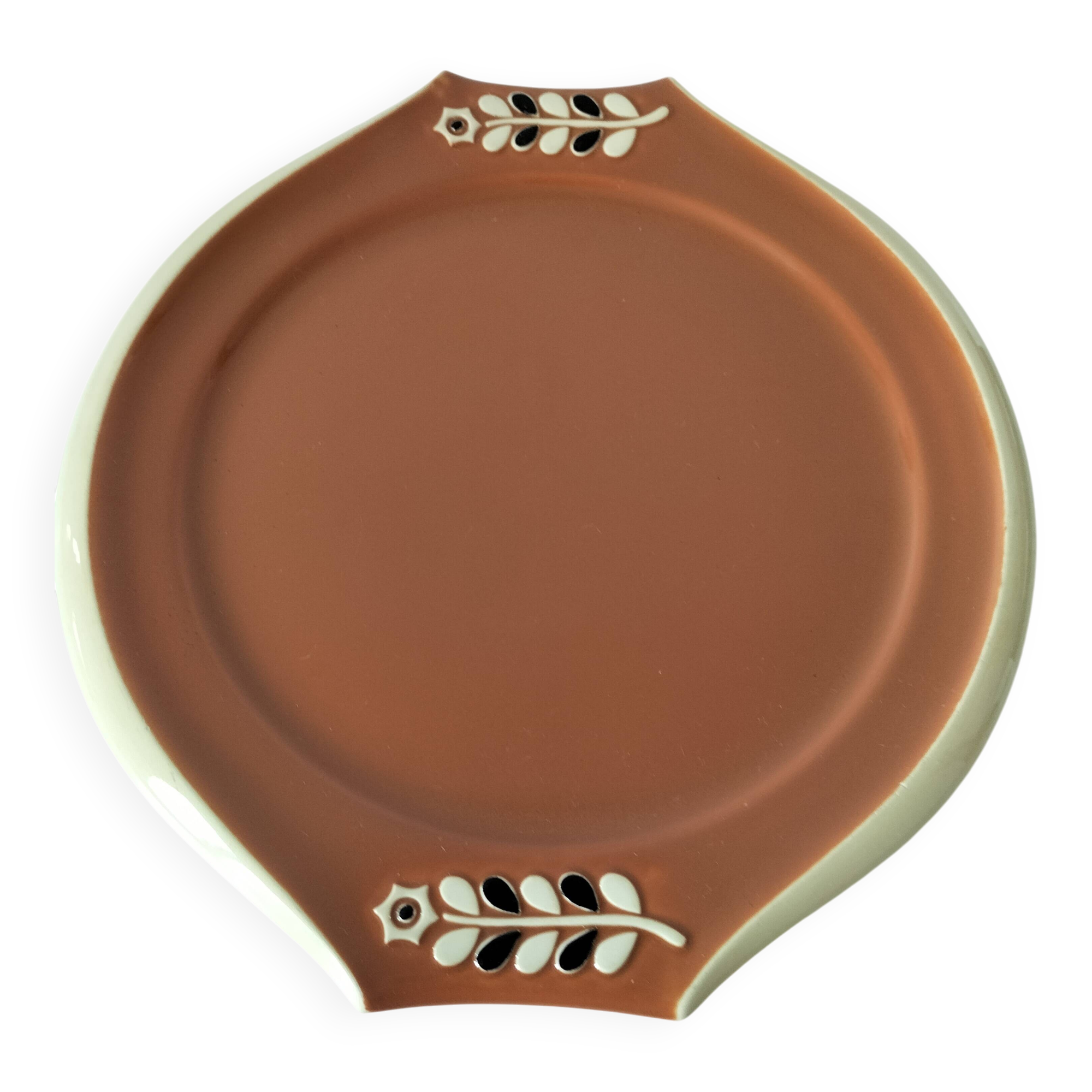 Large vintage two-tone brown and cream dish from the 50s and 60s
