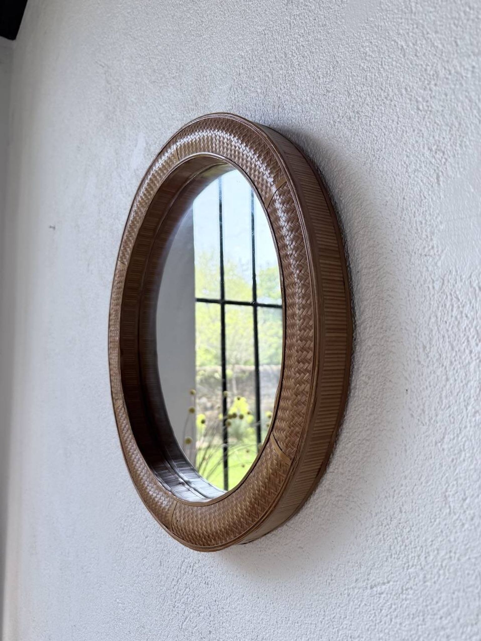 Woven wicker round mirror 1960