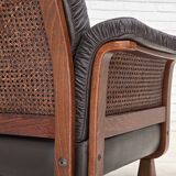 1970s, Scandinavian armchair, brown furniture leather, teak wood legs.