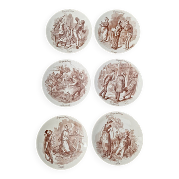 Set of 6 earthenware plates from Sarreguemines U&C Signs of the Times.