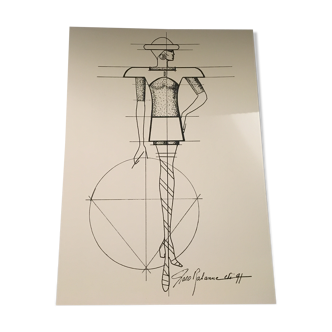 Illustration de mode de presse par Paco Rabanne croquis collection des années 90