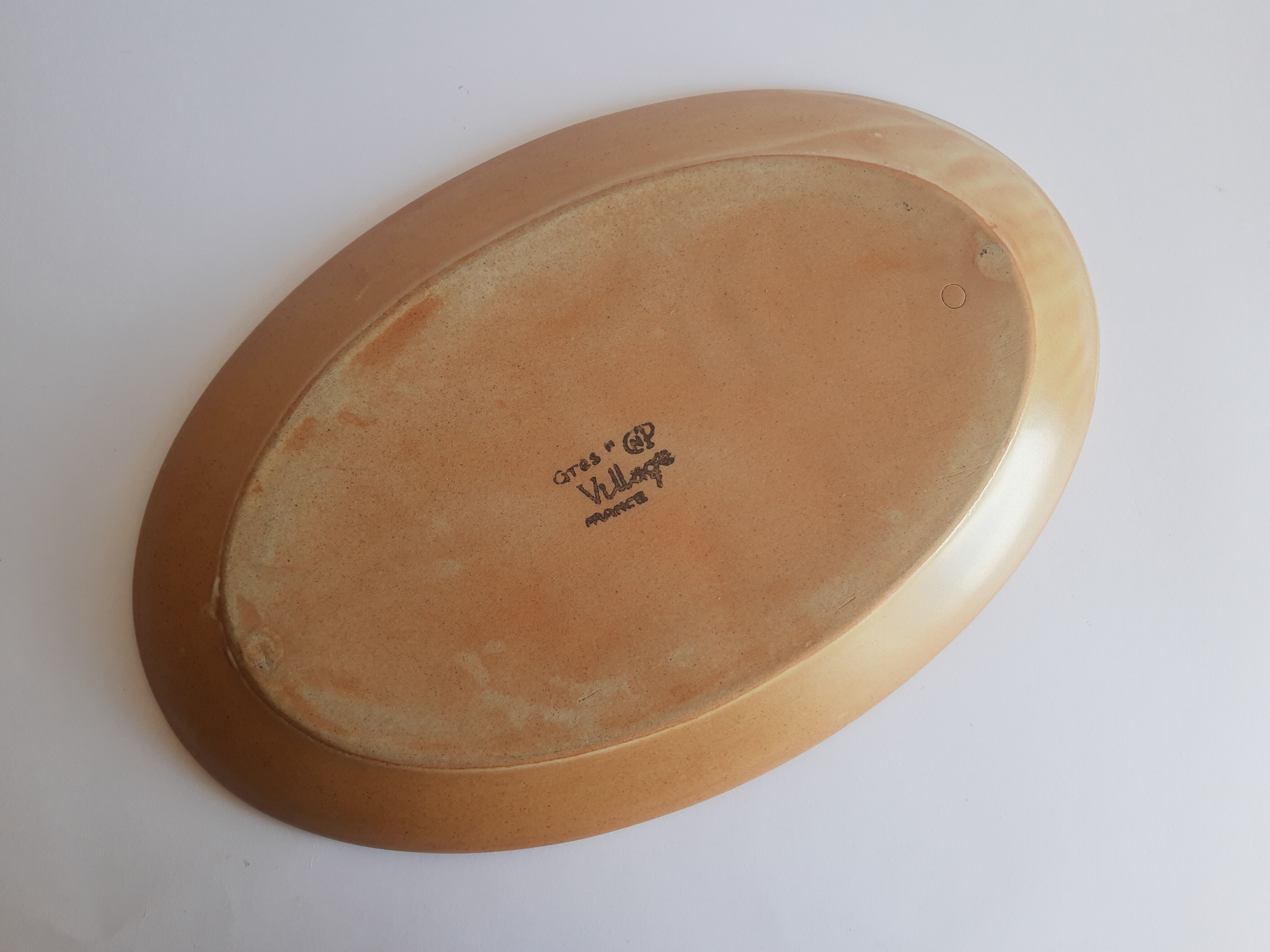Oval stoneware dish Cnp gres village France vintage