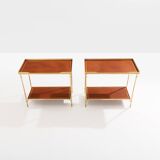Pair of neoclassical brass and leather side tables by Maison Jansen, 1960