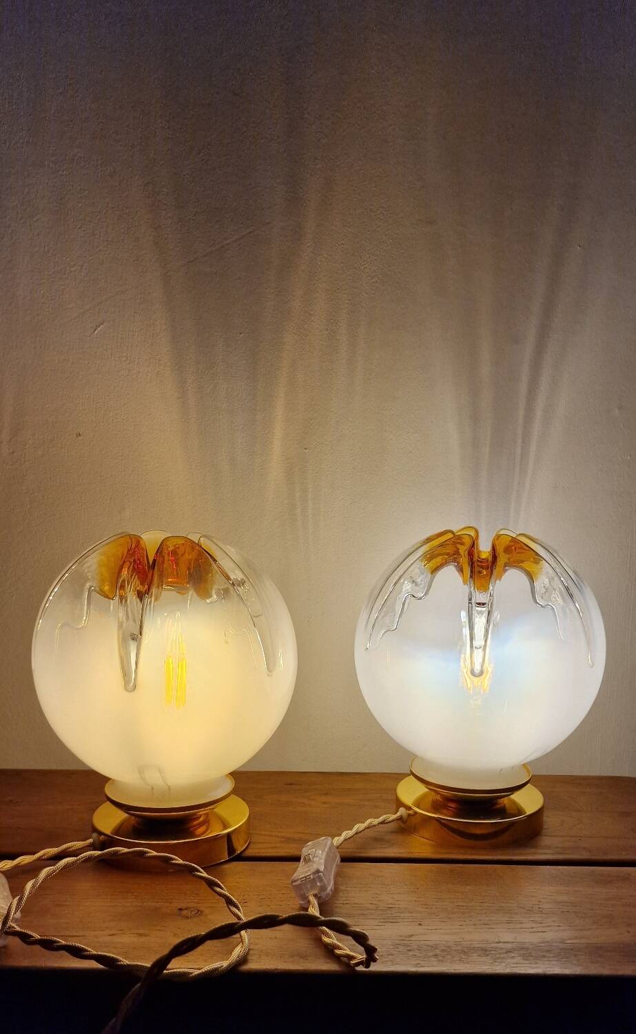Mazzega globe lamp duo from Murano