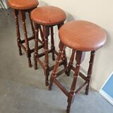 3 high stools in wood and leather