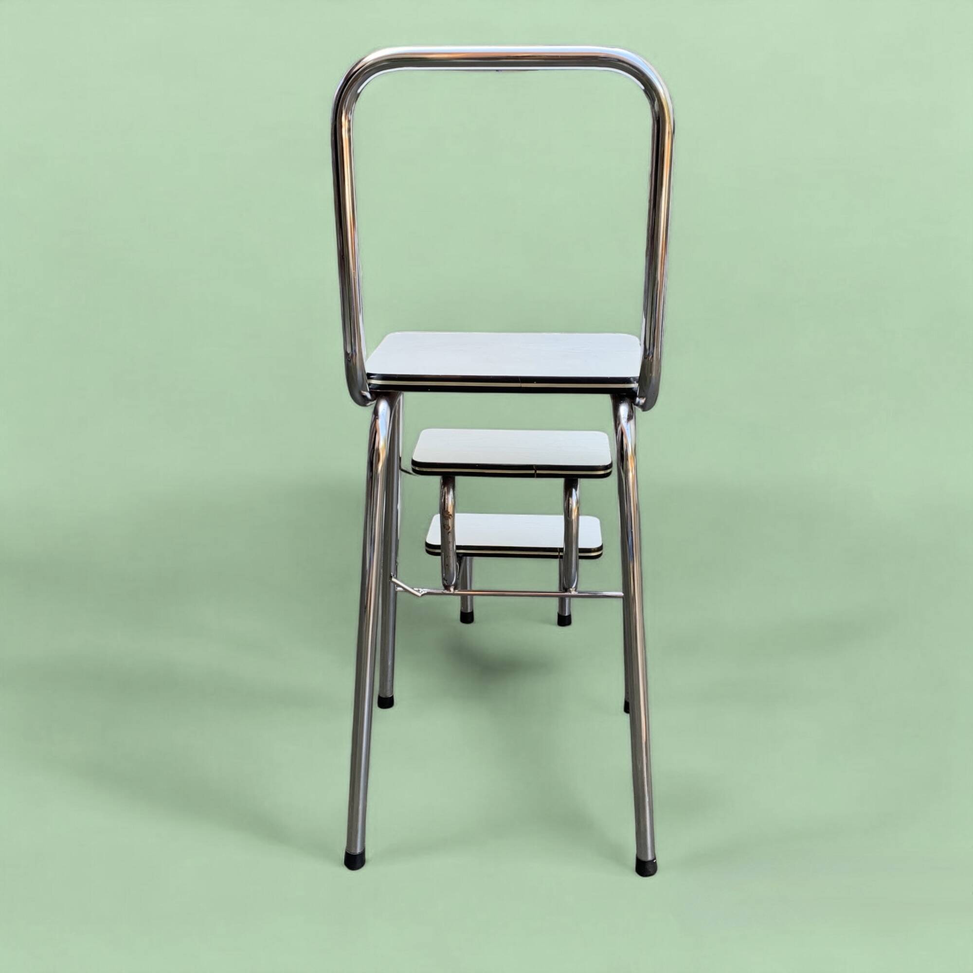 Vintage stepladder in Formica, wood and chromed metal