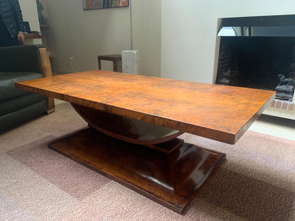 Coffee table in elm magnifying glass tray and footing